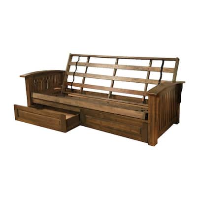 Somette Washington Queen-size Storage Futon Frame in Rustic Walnut (Mattress not included)