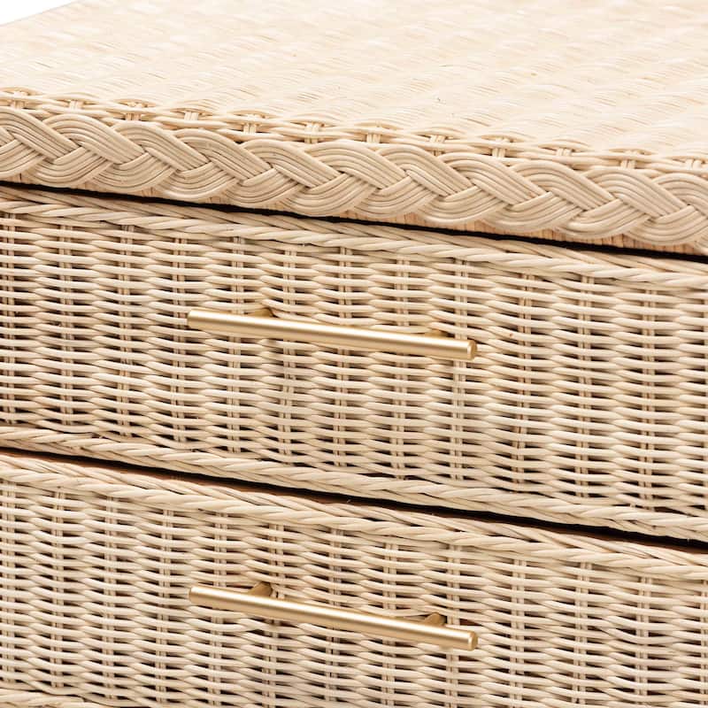 Lanica Japandi Sun Bleached Rattan 3-Drawer Nightstand