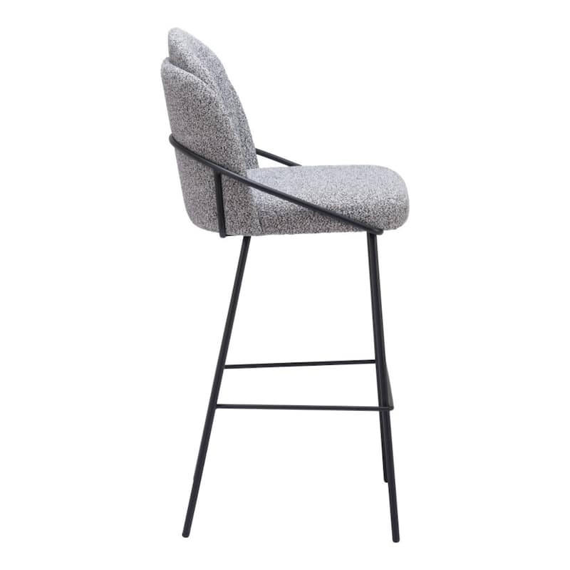 Set of 2 Light Grey Shearling and Steel 30 Inch Bar Height Chairs - 42.9" H x 20.1" W x 21.3" D