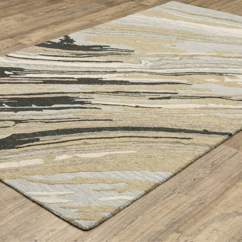 Style Haven Kitt Handmade Wool Abstract Layers Grey/ Golden Tan Rug