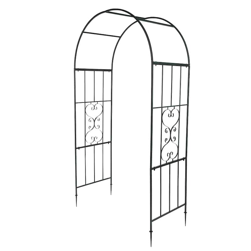 Dark Green Wrought Iron Garden Arch for Climbing Plants Vines or Roses - 46.65” x 22.05” x 87.2" (L x W x H)