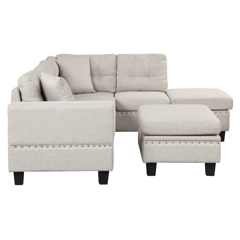 105.1" Velvet L-Shaped Sectional Sofa with Ottoman & Cup Holders