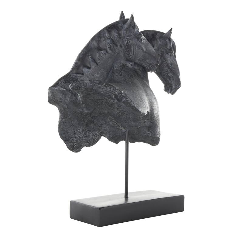 Resin Horse Bust Inspired Decorative Sculpture with Black Stand - Black - Roche River Decor