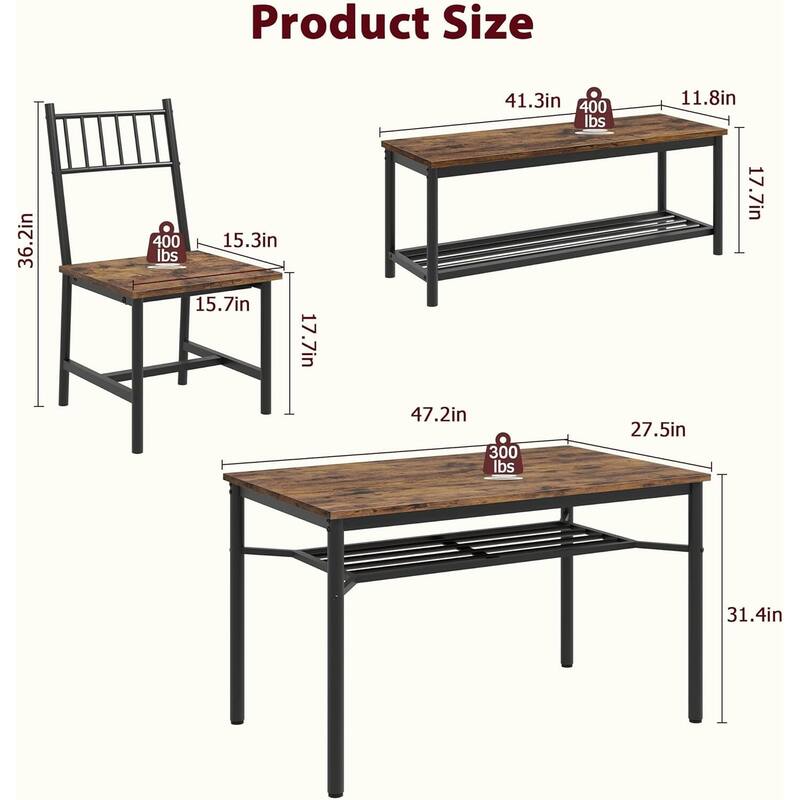 Dining Table Set for 4 with 2 Benches