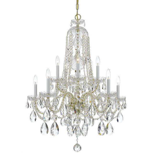 Traditional Crystal 10 Light Clear Swarovski Strass Crystal Brass Chandelier - 32'' W x 36'' H - 32'' W x 36'' H