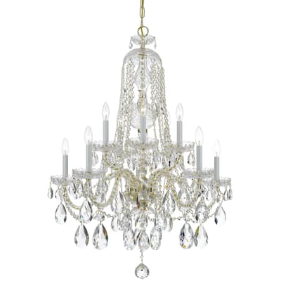 Traditional Crystal 10 Light Spectra Crystal Brass Chandelier - 32'' W x 36'' H