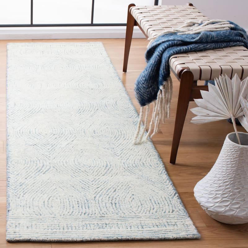 SAFAVIEH Handmade Abstract Leonide Modern Wool Rug - 2'3" x 6' Runner - Ivory/Blue