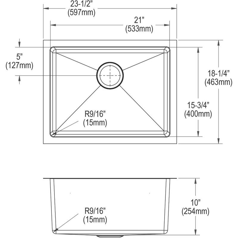 Elkay Crosstown 16 Gauge Stainless Steel, 23-1/2" x 18-1/4" x 10" Single Bowl Undermount Sink Kit