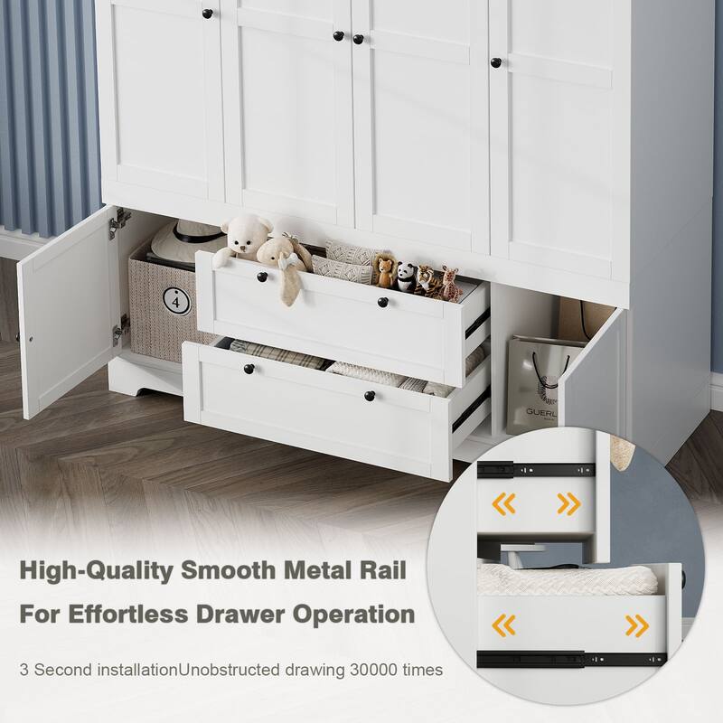 Meyreso White Modular Wardrobe Closet with Drawers, Convertible Stacking Armoire - N/A