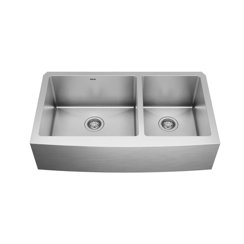 Karran 36" Undermount Double Bowl Stainless Steel Farmhouse Kitchen Sink Kit