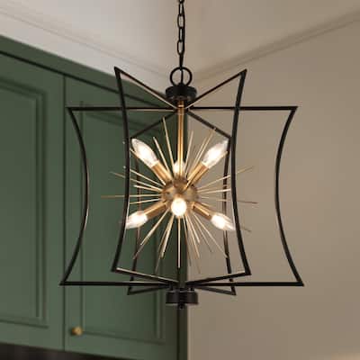 Modern 6-Light Black Gold Chandelier Starburst Pendant Light for Dining Room