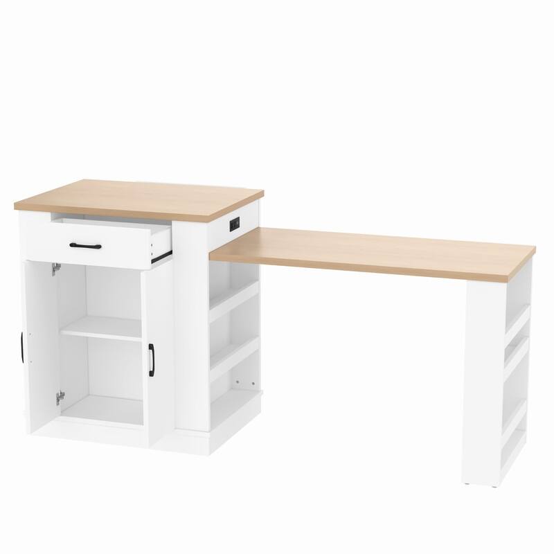 80.7" Kitchen Island with Extendable Top, Drawers and Cabinets for Versatile Cooking and Dining Solutions