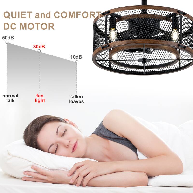 Bella Depot 19" Industrial Metal Cage Ceiling Fan with Light and Remote - 18.9"