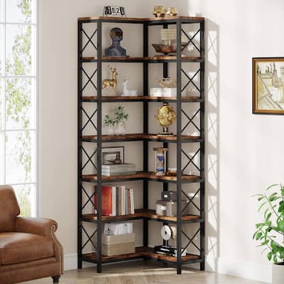 7-Shelf Corner Bookshelf Bookcase for Living Room Home Office