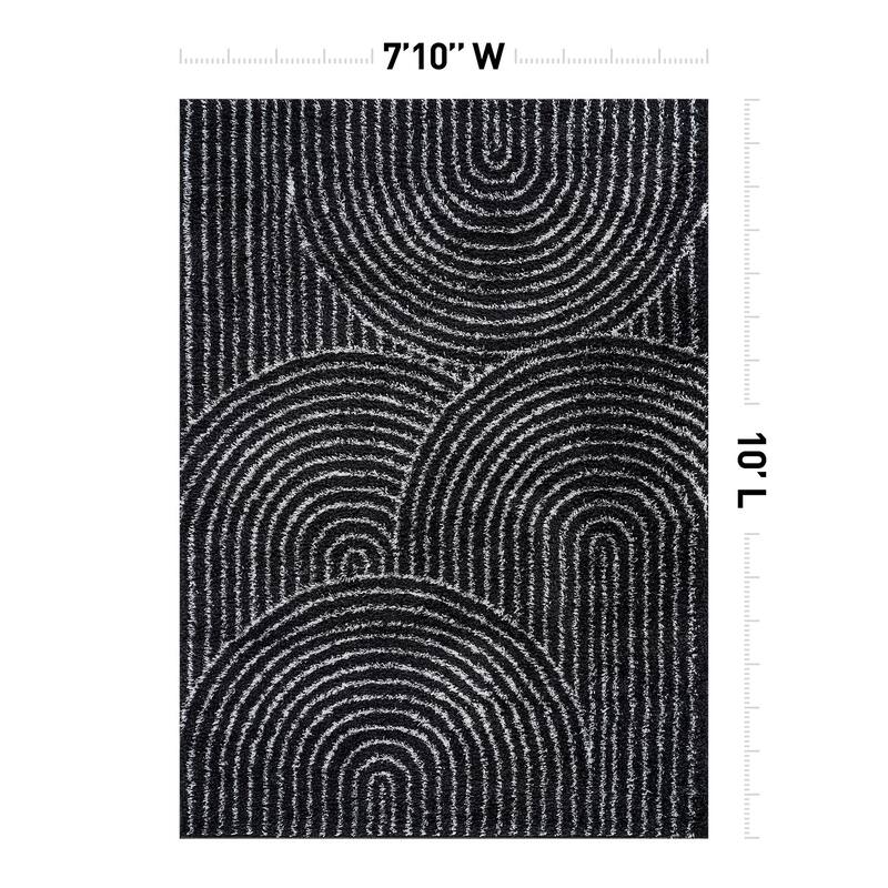 Circles Arch Shag Rug - Durable & Soft for High-Traffic Areas - Anthracite Dark Gray - Kid Friendly