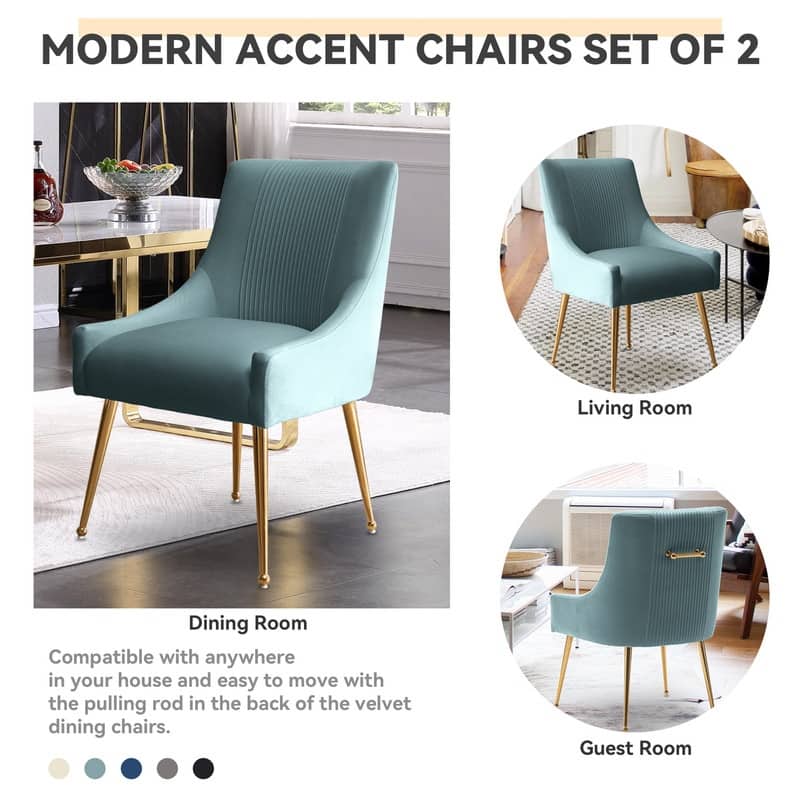 SEYNAR Modern Glam Boucle Pleated Velvet Dining Chair or Vanity Chair Set of 6 with Rear Handle