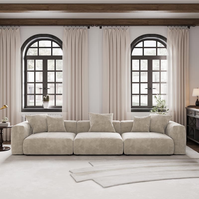 Large Modern Corduroy Fabric 3 Seats Sectional Sofa - Beige