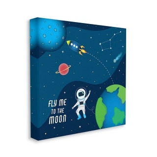 Stupell Fly Me To The Moon Silly Astronaut Outer Space Canvas Wall Art ...