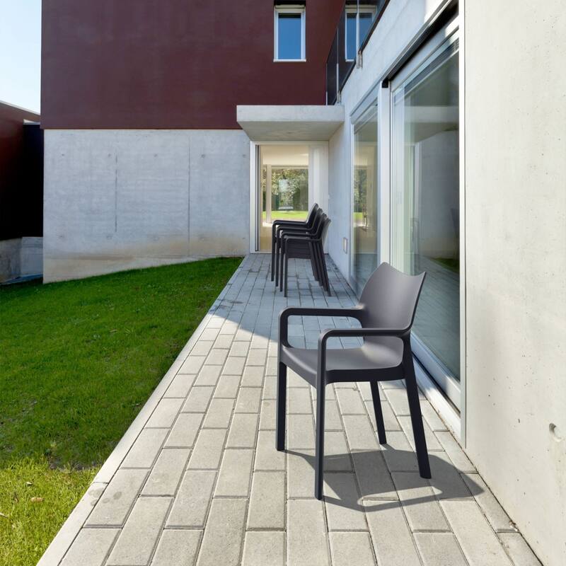 33" Gray Outdoor Patio Solid Dining Arm Chair