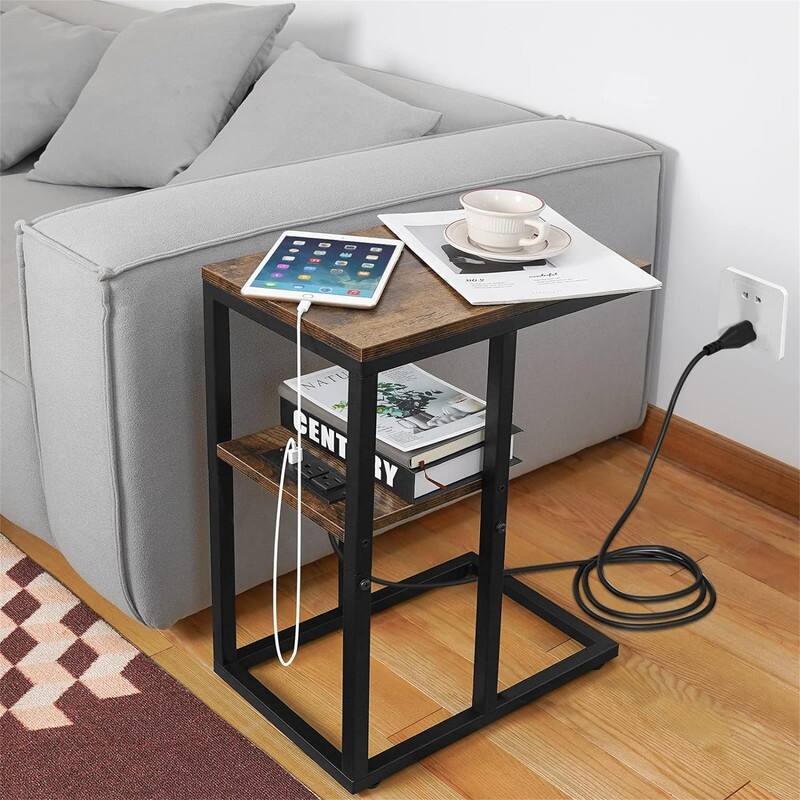 C Shaped End Table with Charging Station