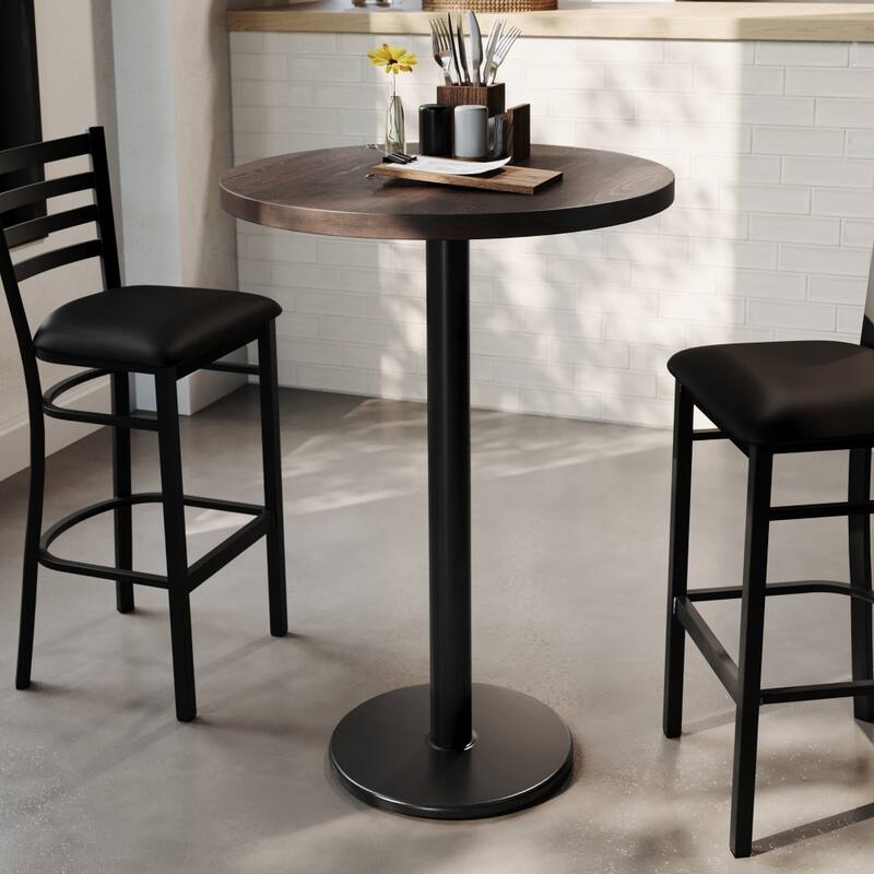 Round Solid Wood Commercial Tabletop with 18" Round Bar Height Base - 30"W x 30"D x 42"H