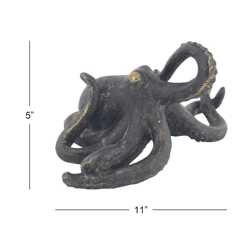Black Polystone Octopus Decorative Sculpture with Long Tentacles and Suctions Detailing - 11 x 7 x 5