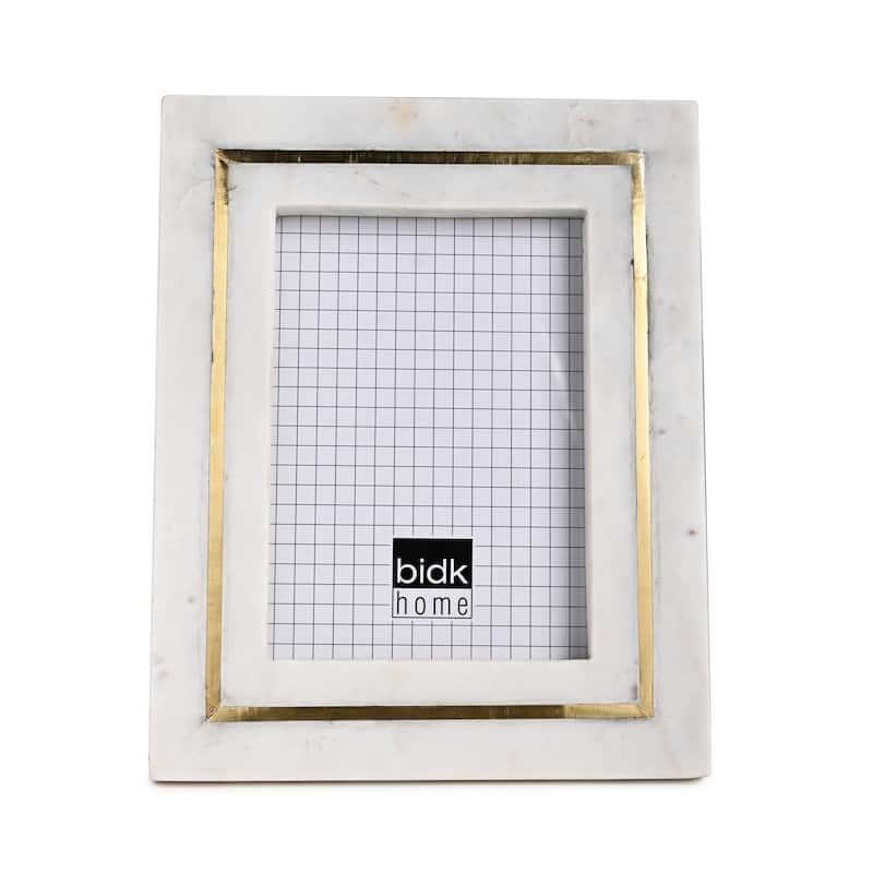 Marble Photo Frame W/Brass Inlayl White