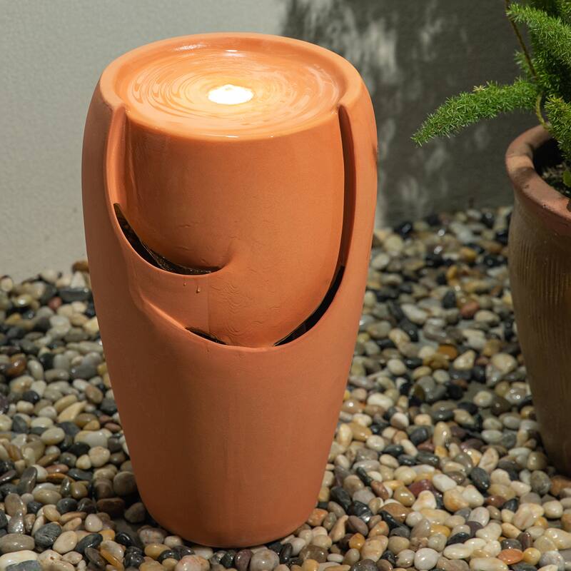 Demta 21-inch Ceramic Pot Fountain with Pum LED Light by Havenside Home