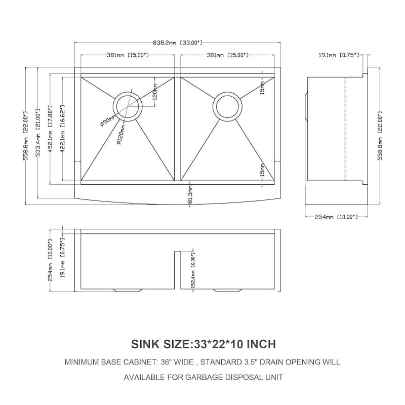 33 in. Apron-front Workstation Farmhouse Double Bowl Kitchen Sink