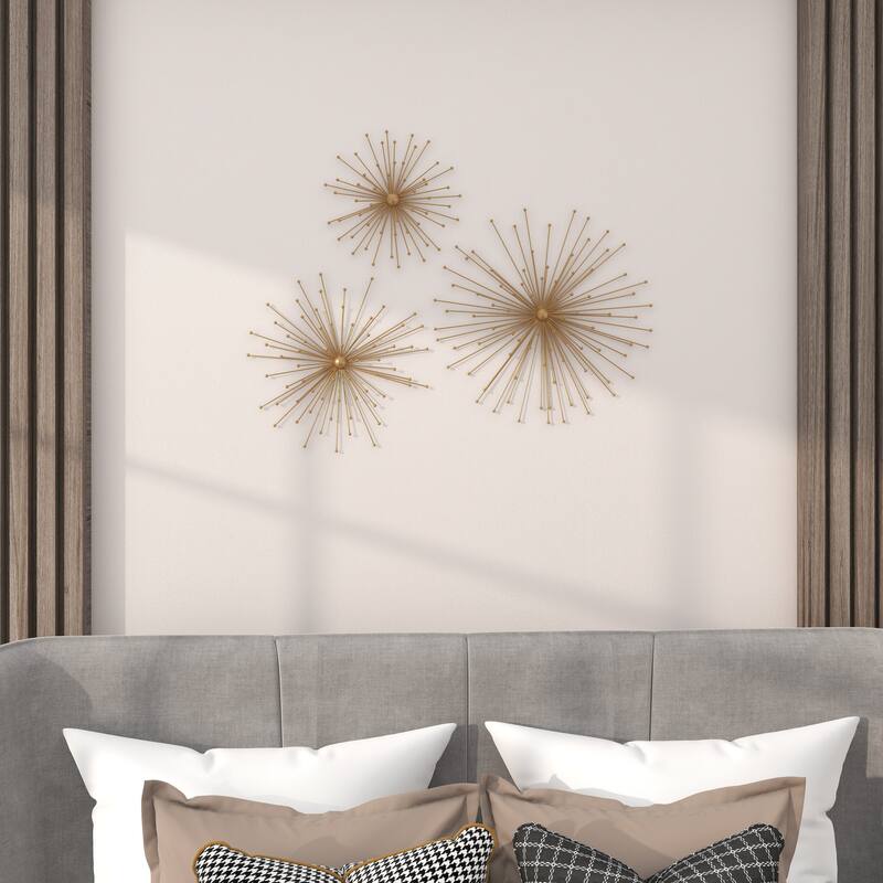 Gold Metal 3D Starburst Home Wall Decor (Set of 3)