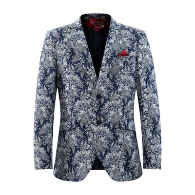 Elie Balleh Boys' Navy Slim Fit Floral Brocade Blazer