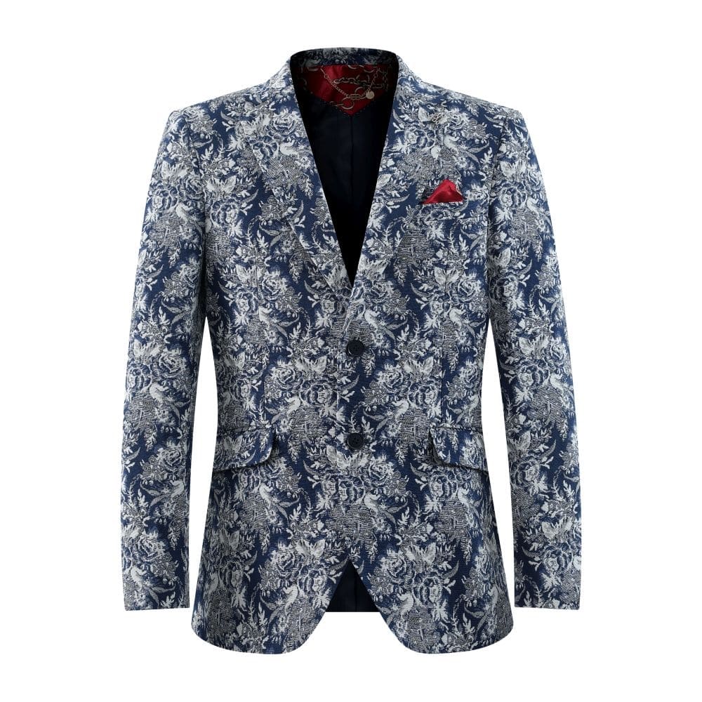 Elie Balleh Boys' Navy Slim Fit Floral Brocade Blazer