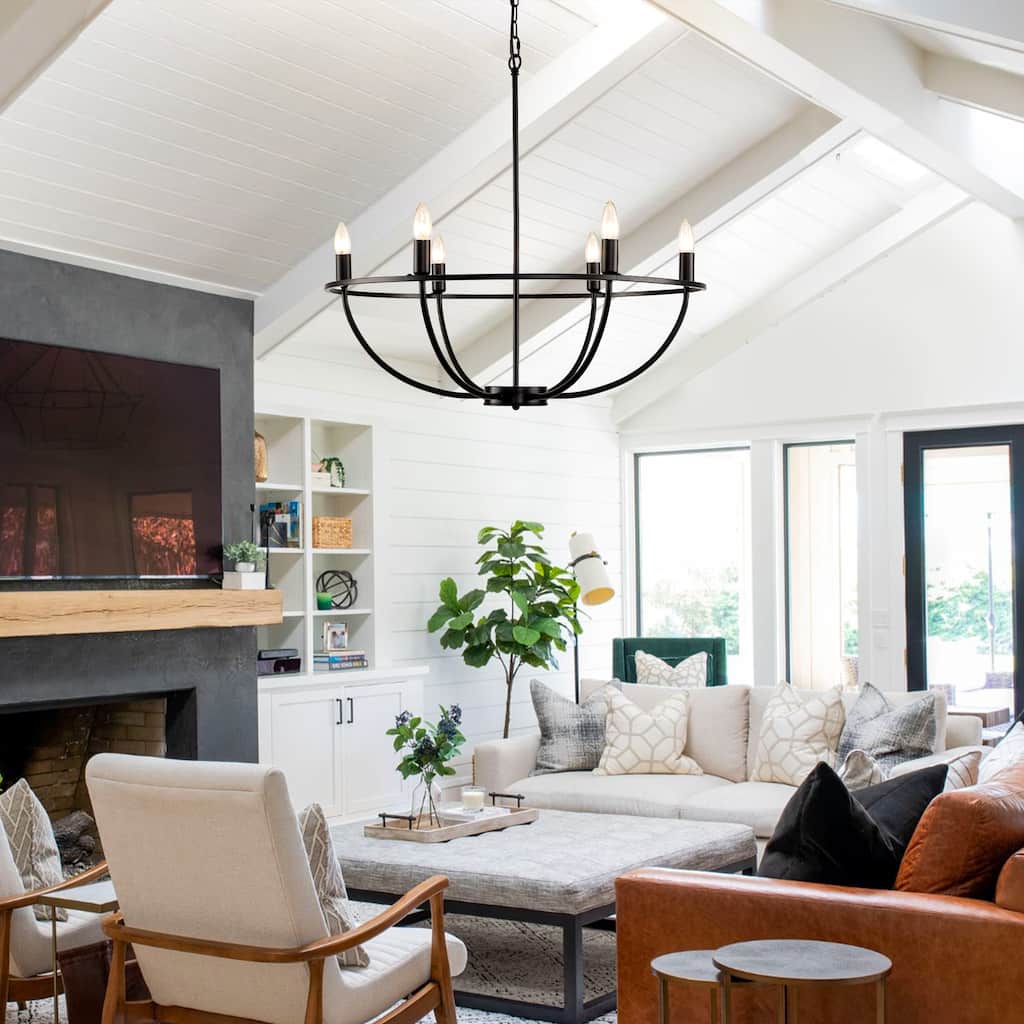 6 - Light Dimmable Wagon Wheel Chandelier - N/A