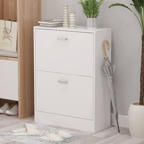 23.6"W Trendy Shoe Storage Cabinet with 2 Large Fold-Out Drawers