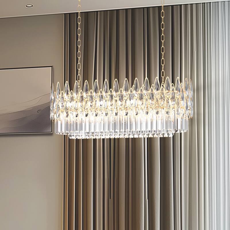 Large Teardrop Clear Crystal Chandelier with LED Lights - 32" W