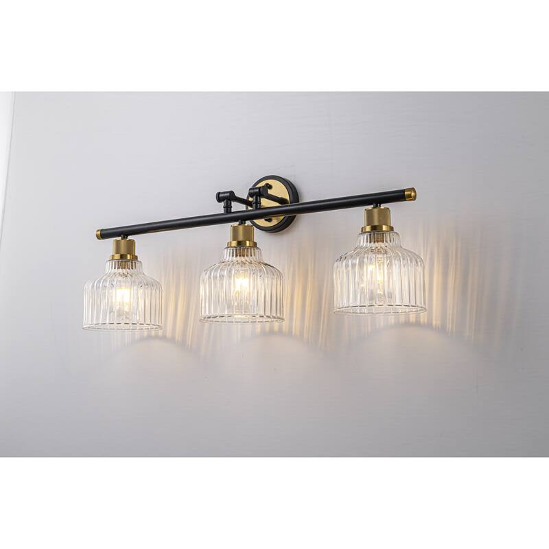 3-Light Black and Gold Bathroom Vanity Light with Clear Glass Shades, Modern Wall Sconce Fixture - Black