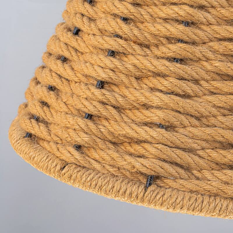 1-Light Farmhouse Hand Woven Drum Chandelier with Natural Rope Shade - Wood