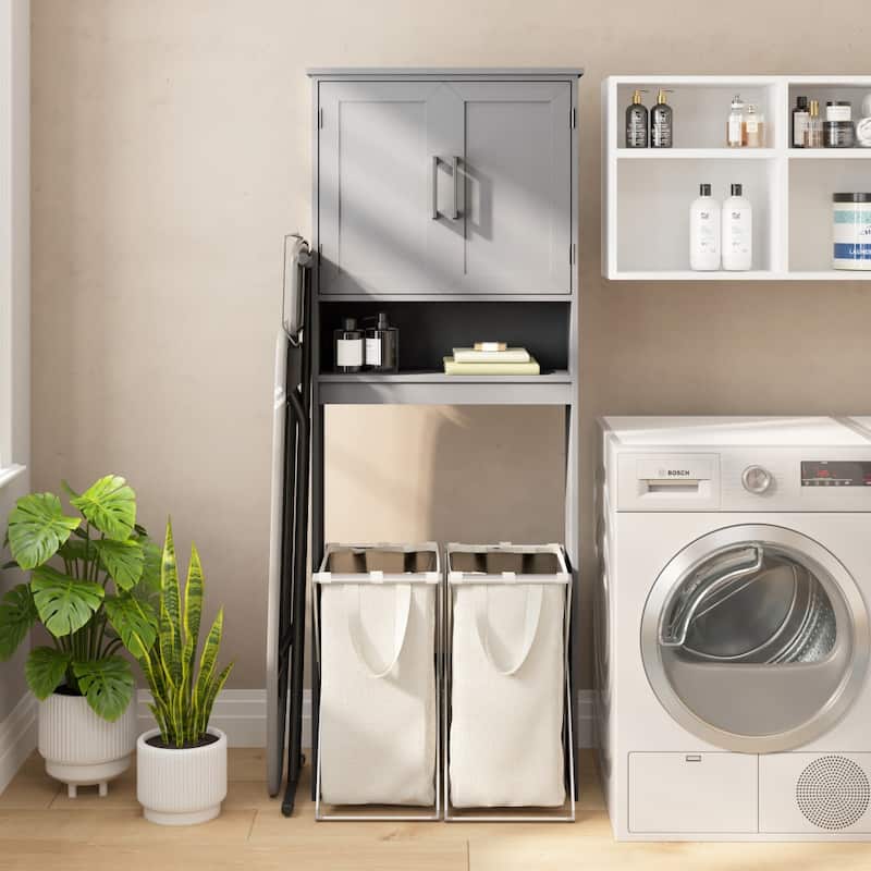 Gray Modern Over the Toilet Cabinet Storage Organizer with 2 Shelves and Doors