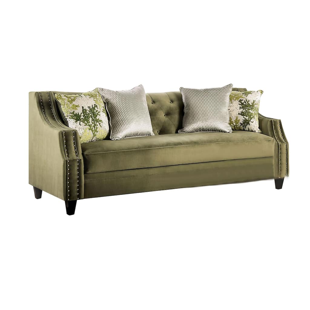 Microfiber And Wooden Sofa with Button Tufted Design in Green