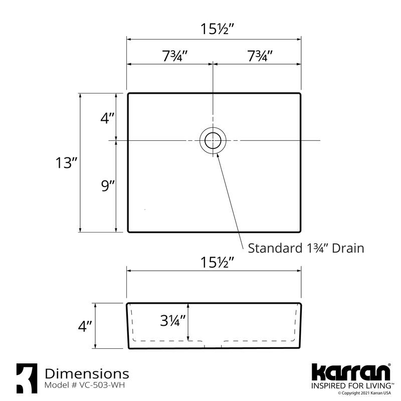 Karran VC-503-WH Valera 16" Vitreous China Vessel Bathroom Sink in White with Faucet and drain in Matte Black