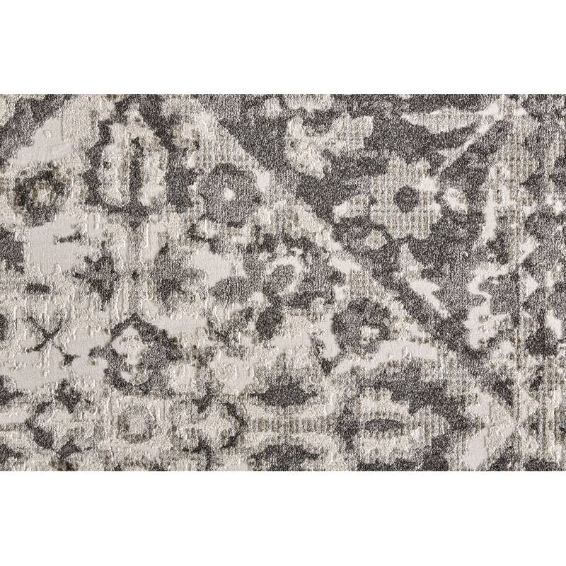 Kiba Distressed Medallion Diamond Rug, Ivory/Gray, Area Rug