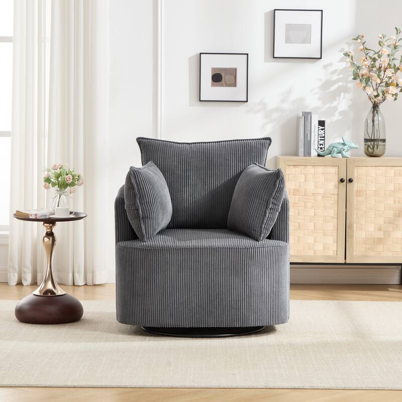 GDFStudio - Thaddeus Swivel Chair in Solid Wood Frame with 360° Metal Base.