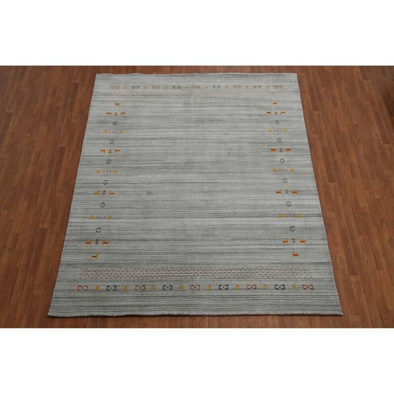 Hand Knotted Oriental 100% Wool Carpet Tribal Animal Pictorial Greys & Charcoal Gabbeh Area Rug - 9' 10'' X 8' 0''