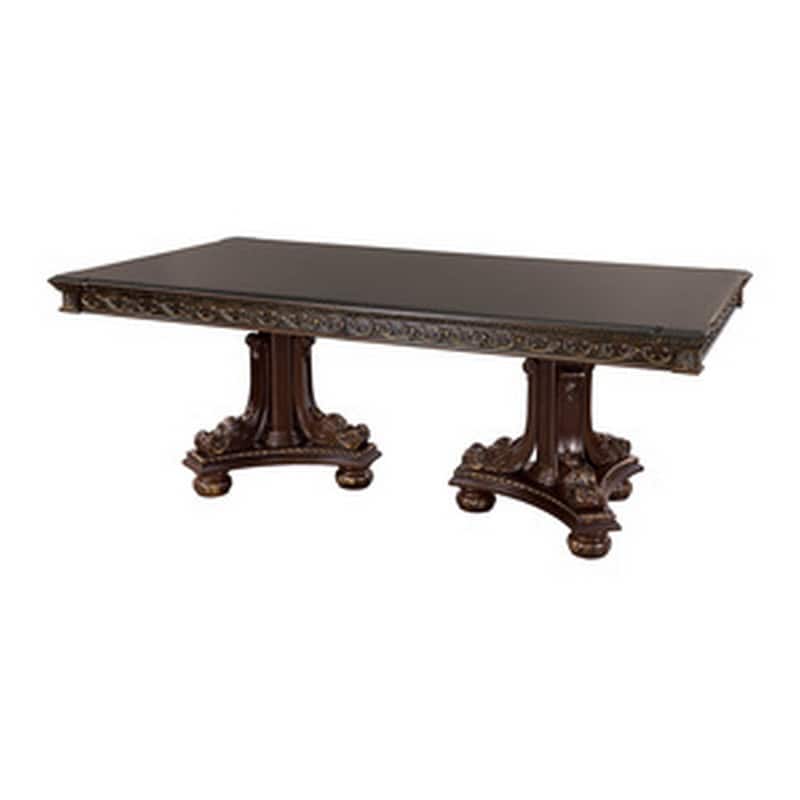 Finn 84-112 Inch Traditional Extendable Dining Table, Dual Pedestal, Brown