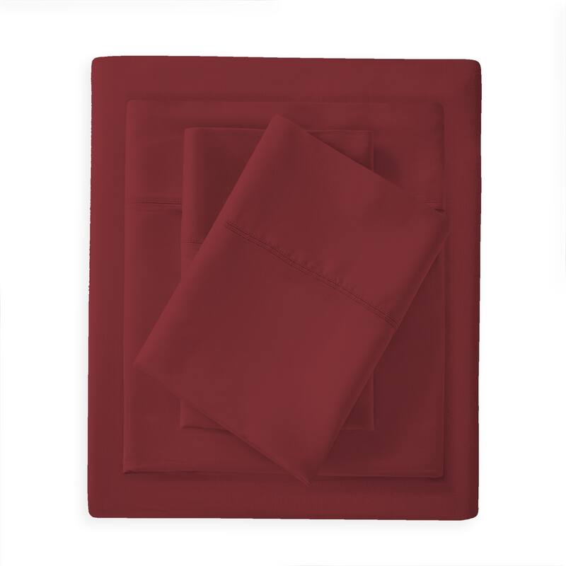 Purity Home 300-Thread Count Ultra-Soft & Silky Cotton Rayon Sheet Set - Red - King