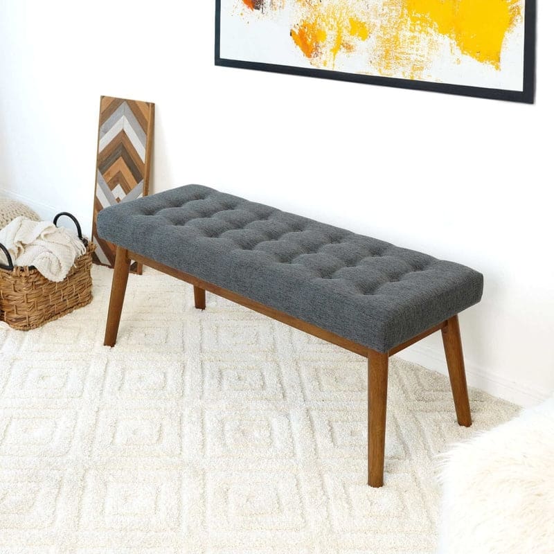 GDFStudio - Delilah Mid-Century Modern Fabric Upholstered Bench with Velvet Cushion - 43"W