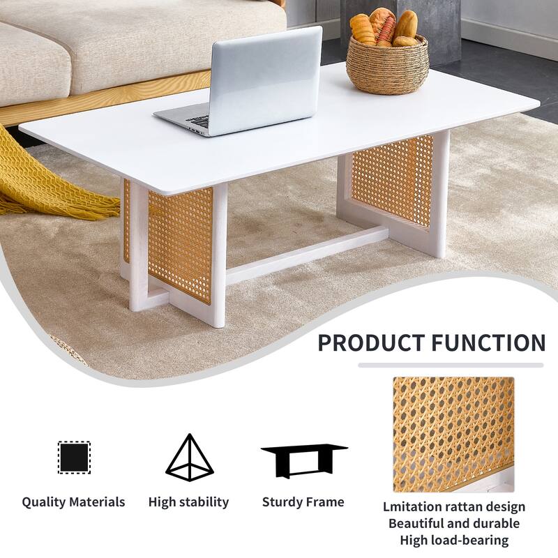 Coffee Table Solid Wood End Table Imitation Rattan Center Table
