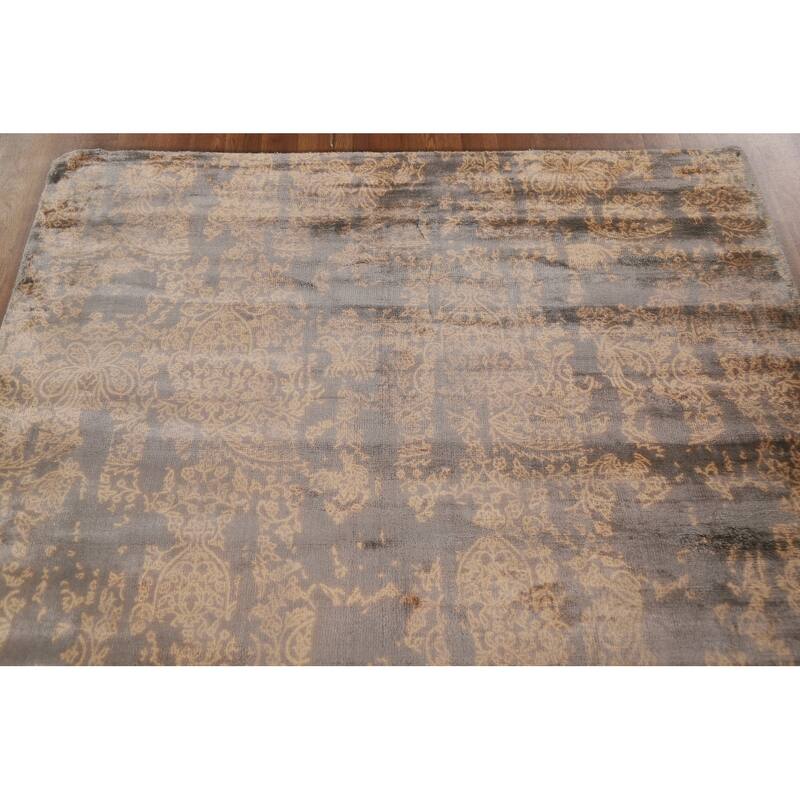 Abstract Oriental Area Rug Hand-Knotted Wool Carpet - 5'2"x 7'9"