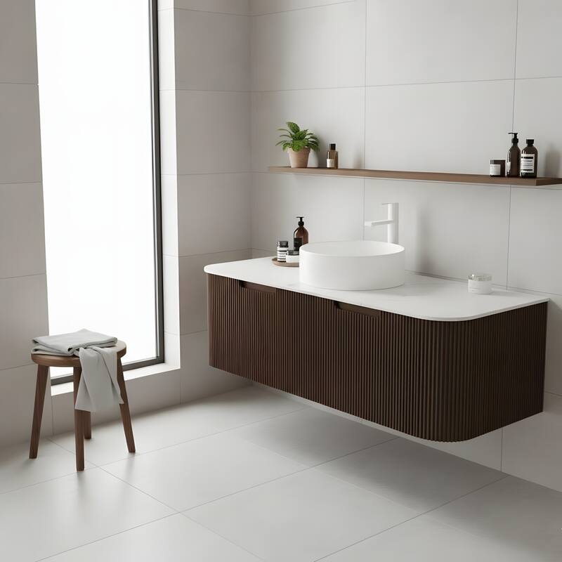 Wall Mounted Bathroom with White Round Ceramic Basin and Drawer