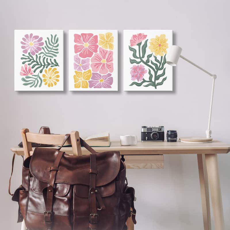 Stupell Minimal Spring Hue Flowers Canvas Wall Art Design By Kim Allen (Set of 3)